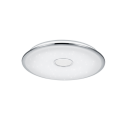 Runde LED-Deckenleuchte mit Sternenhimmel-Effekt, modernem Design und silbernem Rand auf weißem Hintergrund.