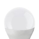 LED-Glühbirne mit weißem, rundem Leuchtkopf, energiesparend, modernes Design, Nahaufnahme vor weißem Hintergrund.