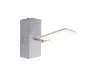 Moderne LED-Wandleuchte aus Aluminium in Silber mit rechteckigem Leuchtarm und Fernbedienung.