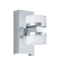 Moderne LED-Wandleuchte aus Chrom und Glas, zylindrisch, für stilvolle Innenraumbeleuchtung.