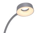 Moderne LED-Stehlampe in Grau mit rundem Lampenschirm, energiesparend, minimalistisches Design, leuchtet warm.