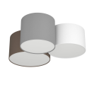 Drei runde Deckenleuchten in Grau, Braun und Weiß, moderne LED-Lampe für Wohnzimmer oder Büro.