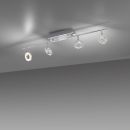 Moderne LED-Deckenleuchte mit vier verstellbaren Spots aus Chrom für Wohnzimmer oder Flur, energiesparend.