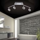 Moderne Badezimmer-Deckenleuchte mit vier verstellbaren Spots, Steinwand, freistehender Badewanne.