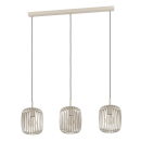 Moderne Pendelleuchte mit drei Holz-Lampenschirmen, ideal fu00fcr Esszimmer oder Wohnzimmer, skandinavisches Design.