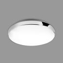 Runde LED-Deckenleuchte mit Chromrahmen auf grauem Hintergrund, moderne energiesparende Wohnraumbeleuchtung.