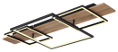 Moderne LED-Deckenleuchte aus Holz und Metall mit geometrischem Design, warmweißes Licht, Wohnzimmerlampe.