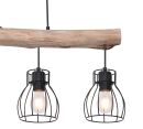 Zwei Hängelampen im Industrial Design mit Holz und Metall, Vintage-Look, warmes Licht, moderne Beleuchtung.
