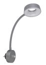 Moderne LED-Wandleuchte in Grau mit flexiblem Arm, rundem Lampenkopf und energiesparender Beleuchtung.