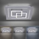 Moderne LED-Deckenleuchte mit geometrischem Design, dimmbar, verschiedene Lichtfarben, energiesparend.