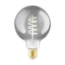 Klarglas-Glühbirne mit sichtbarem LED-Filament, E27-Fassung, energiesparend, modernes Lampen-Design.