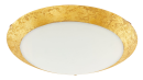 Runde Deckenleuchte mit goldener Umrandung und weißem Glas, moderne LED-Lampe für Wohnräume.