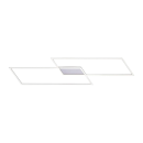 Moderne LED-Deckenleuchte mit zwei überlappenden, rechteckigen Rahmen in silbernem Design auf weißem Hintergrund.