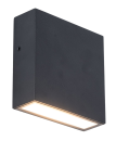 Moderne schwarze LED-Wandleuchte mit rechteckigem Gehäuse, leuchtet nach unten, minimalistisch, energiesparend.