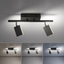Moderne LED-Deckenleuchte mit zwei verstellbaren Spots, verschiedene Lichtfarben, energiesparende Beleuchtung.